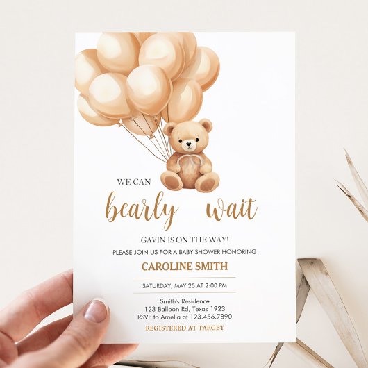 Bear Brown Balloon Babydusche Einladung