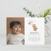 Bear Brown Balloons Foto 1. Geburtstag Einladung (Stehend Vorderseite)