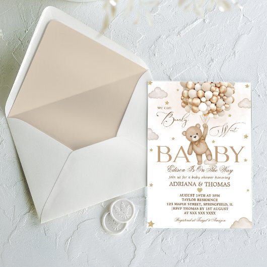 Bear Brown Gender Neutral Baby Dusche Einladung