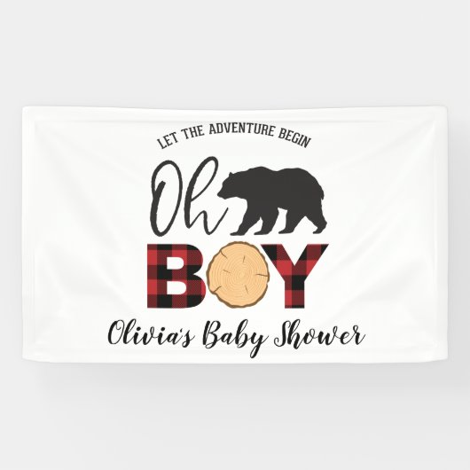Bear Buffalo Kariert Baby Dusche Banner (Horizontal)