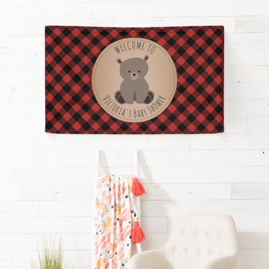 Bear Buffalo Karierte Babydusche Willkommen Banner (Insitu)