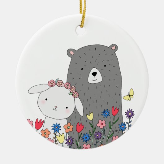 Bear & Bunny Couple's First Christmas zusammen Keramik Ornament (Vorne)
