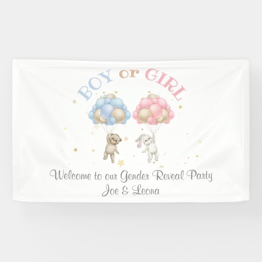 Bear & Bunny Gender Reveal Party-Zeichen Banner (Horizontal)