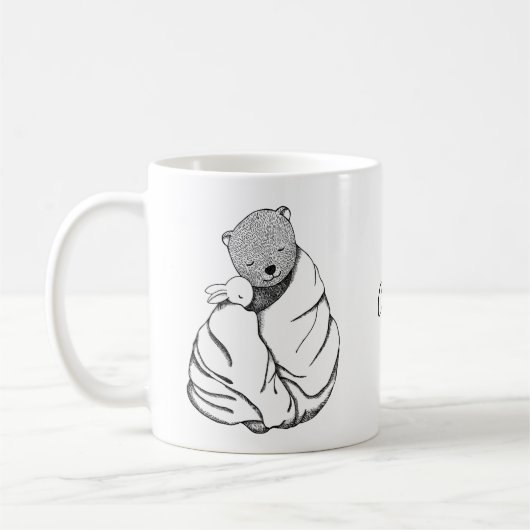 Bear Bunny Rabbit in Blanket Personalisierter Name Kaffeetasse (Links)