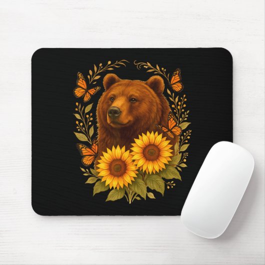 Bear Butterfly Nature Rustic Sunflower Monarch Art Mousepad (Mit Mouse)