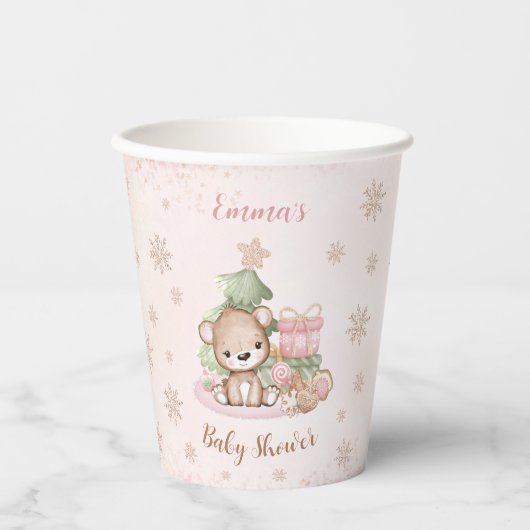 Bear Christmas Girl Babydusche Pink Paper Cups Pappbecher (Vorderseite)