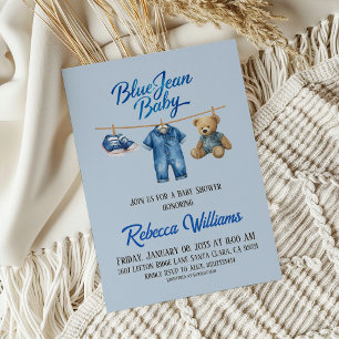 Bear Clothesline Blue Jean Baby Denim Baby Dusche Einladung