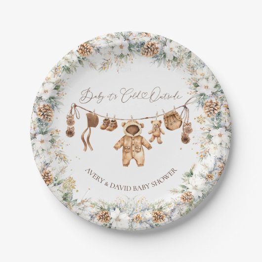 Bear ClothestLine Cold Outside Babydusche Pappteller (Vorderseite)