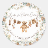 Bear ClothestLine Cold Outside Babydusche Runder Aufkleber (Vorderseite)