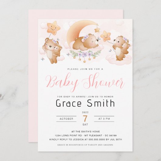 Bear Cloud Baby Dusche Einladung (Vorne/Hinten)