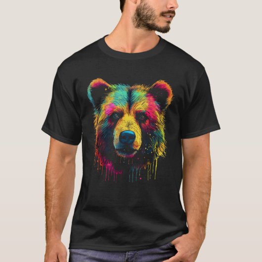 Bear colourful forest artwork animal art bear T-Shirt (Vorderseite)