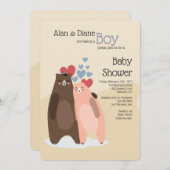 Bear Couple Boy Babydusche Einladung (Vorne/Hinten)