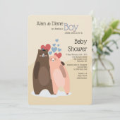Bear Couple Boy Babydusche Einladung (Stehend Vorderseite)