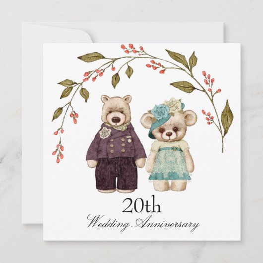 Bear Couple Wedding Anniversary Einladung (Vorderseite)