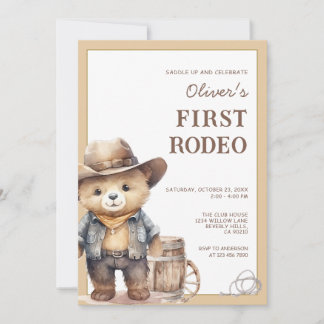 Bear Cowboy Western First Rodeo Birthday Einladung