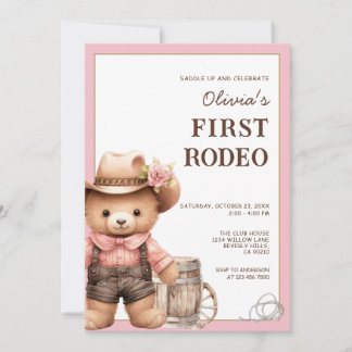Bear Cowgirl Western First Rodeo Birthday Einladung