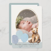 Bear Cub Balloons Boy Birth Ankündigung (Vorne/Hinten)