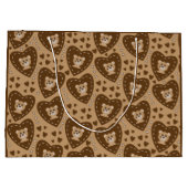 Bear Cub Face and Brown Heart Pattern Geschenktasc Große Geschenktüte (Rückseite)