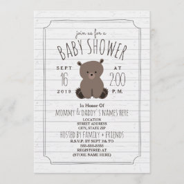 Bear Cub Gray Wood Baby Dusche Einladung