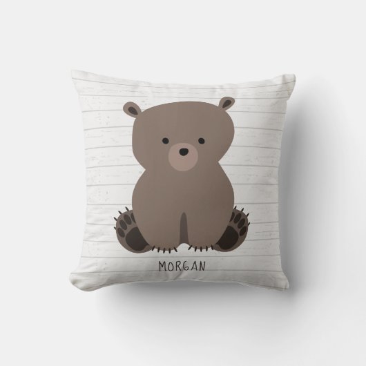 Bear Cub Gray Wood Kissen (Vorderseite)