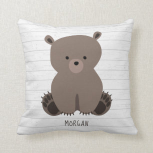 Bear Cub Gray Wood Kissen