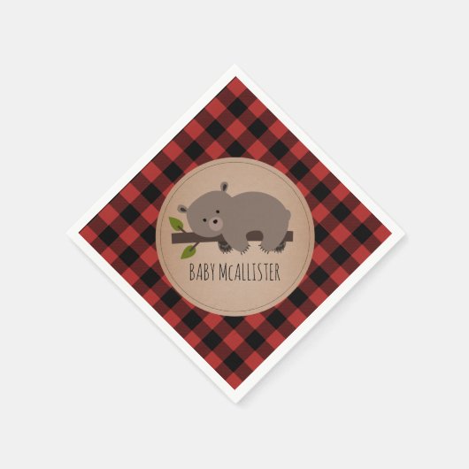 Bear Cub Lumberjack Kariert Babydusche Napkins Serviette (Ecke)