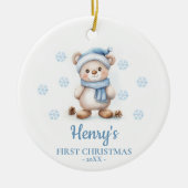Bear Cub Personalized Baby's First Christmas Keramik Ornament (Vorne)