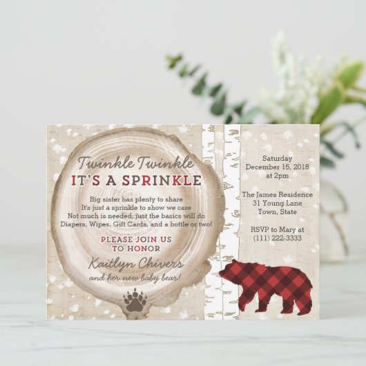 Bear Cub Winter Forest Baby Sprinkle for Boy Einladung (Stehend Vorderseite)