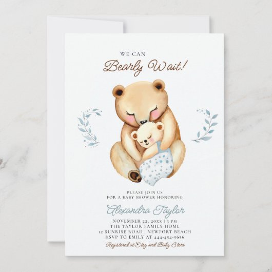Bear Cub Woodland Baby Boy Showdusche Einladung (Vorderseite)