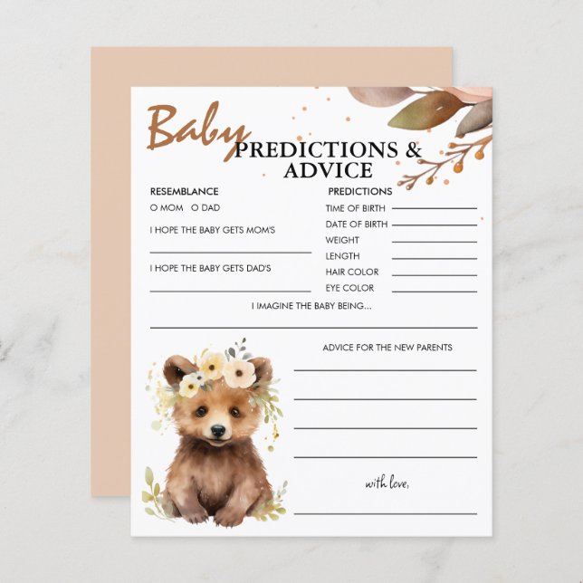 Bear Cub Woodland Baby Predictions & Advice Card (Vorne/Hinten)