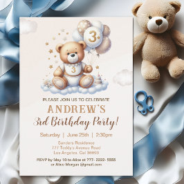 Bear Cute 3rd Birthday Party – Brown Teddy Bear Einladung