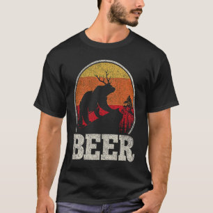 Bear Deer Antlers Funny Craft Bär Retro Grafik T-Shirt