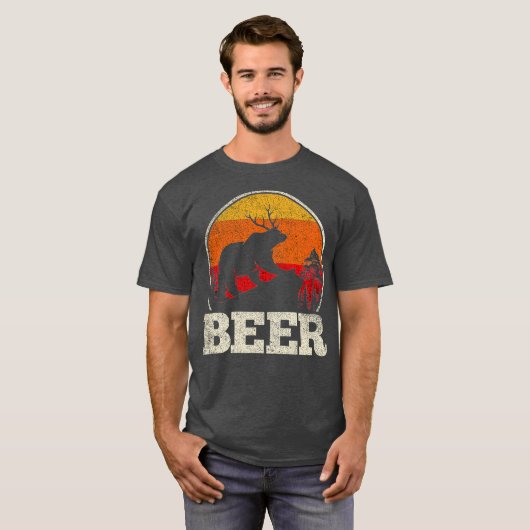 Bear Deer Antlers Funny Craft Bär Retro Grafik T-Shirt (Vorne ganz)