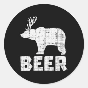 Bear Deer Beer Funny Drinks Jagen Camping Vater Runder Aufkleber