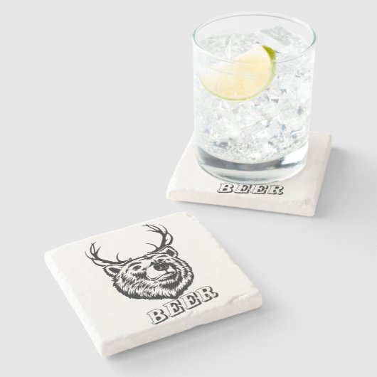 Bear + Deer = Beer? Steinuntersetzer (Seitenansicht)