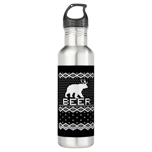 Bear Deer BEER Ugly Christmas Edelstahlflasche (Vorderseite)
