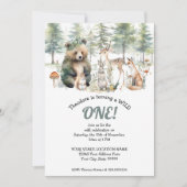 Bear Deer Forest Woodland Niedliche Tiere Geburtst Einladung (Vorderseite)