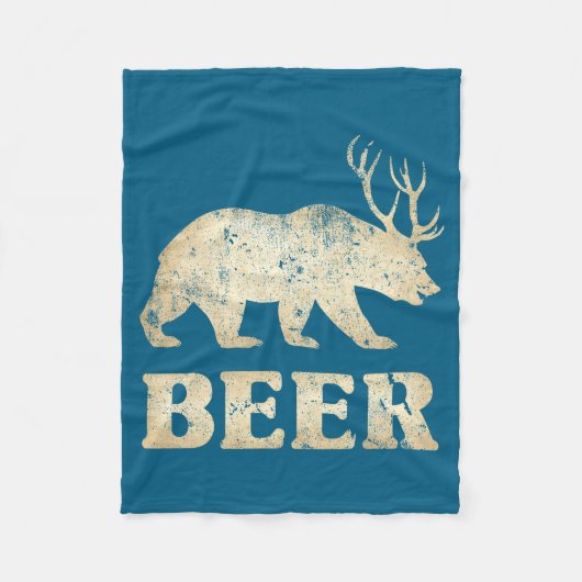 Bear Deer Vintage Beer Fleecedecke (Vorderseite)