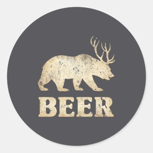 Bear Deer Vintage Beer  Runder Aufkleber (Vorderseite)
