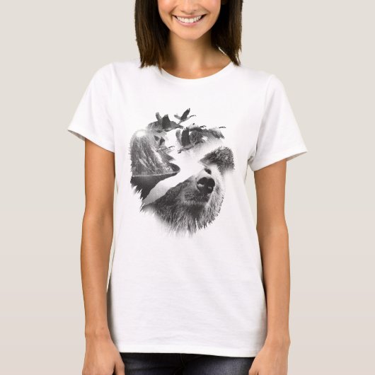 Bear Design Double Exposed T-Shirt (Vorderseite)