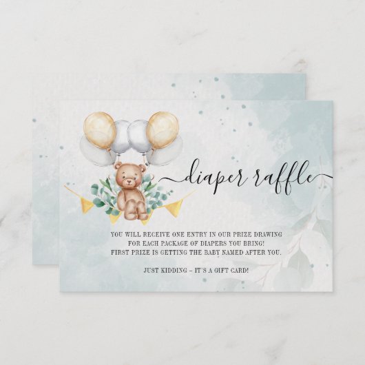 Bear Diaper Raffle Baby Showcard abwarten Dankeskarte (Vorne/Hinten)