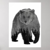 Bear Double Exposure Forest Trees Night Poster (Vorne)