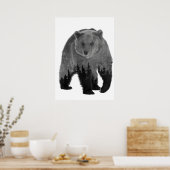 Bear Double Exposure Forest Trees Night Poster (Küche)