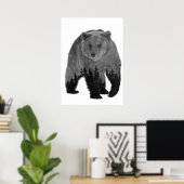 Bear Double Exposure Forest Trees Night Poster (Heimbüro)