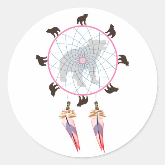 Bear Dream Catcher Runder Aufkleber (Vorderseite)