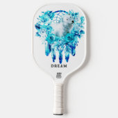 Bear Dreamcatcher Aquamarin Ice Blue Floral Pickleball Schläger (Rückseite)