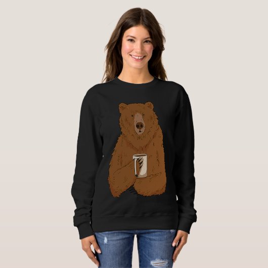 Bear Drinking Coffee Grumpy Bear Drink Coffee Funn Sweatshirt (Vorne ganz)