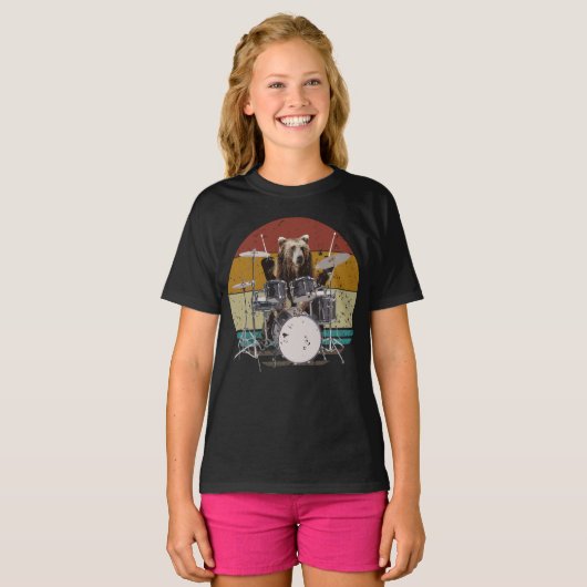 Bear Drummer Playing Drums Girl T - Shirt (Vorne ganz)