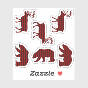 Bear Elk Buffalo Kariert Lumberjack Karo Red Aufkleber
