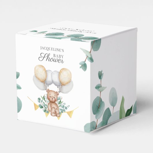 Bear Eucalyptus Balloons Baby Showdusche Geschenkschachtel (Vorderseite)
